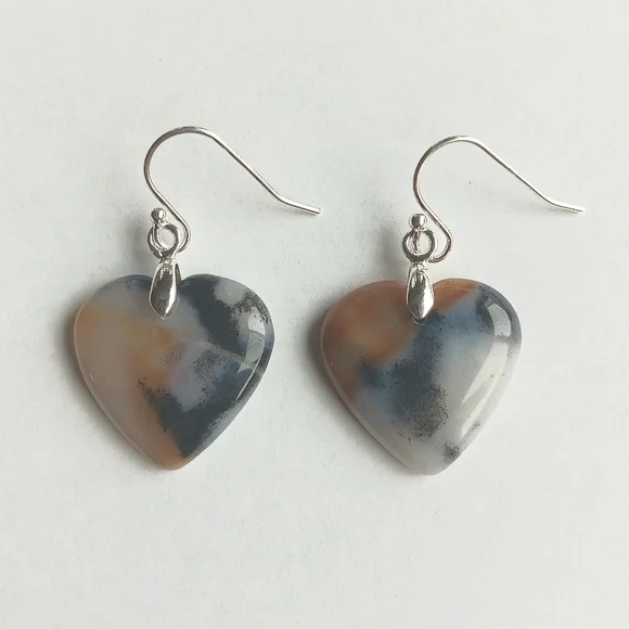 Dendritic Agate Gemstone Earrings with 925 Sterling Silver Findings - Picture 1 of 2